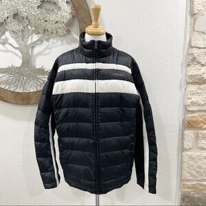 Spyder Down Fill Puffer Jacket Coat Black White Colorblock Stripe Mens Large